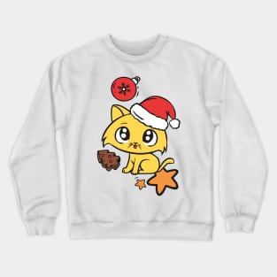 Cute Christmas cat with cooky and stars Crewneck Sweatshirt